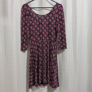 Express fit & Flare Floral Skater Dress‎ Boho XS Purple Scoop Neck Hippie Chic